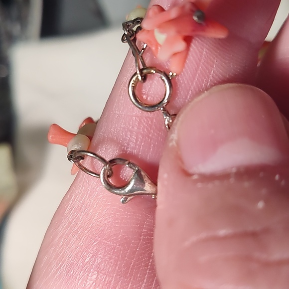 Bracelet,red coral and pearl's and jade,925 silver clasp and chain - Picture 3 of 6